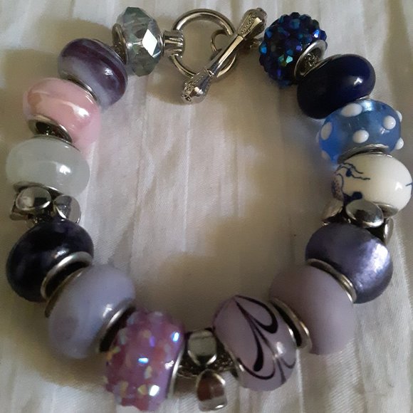 Glass Blue Purple Slider Bead Bracelet - Picture 1 of 9